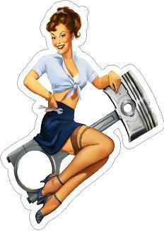 Pin Up Sitting on Piston Sticker