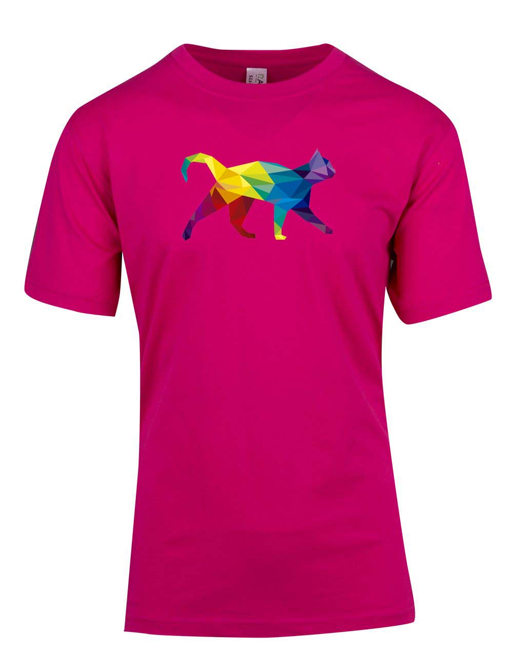 Perth Animal Rescue - Rainbow Coloured Cat logo double sided T-Shirt