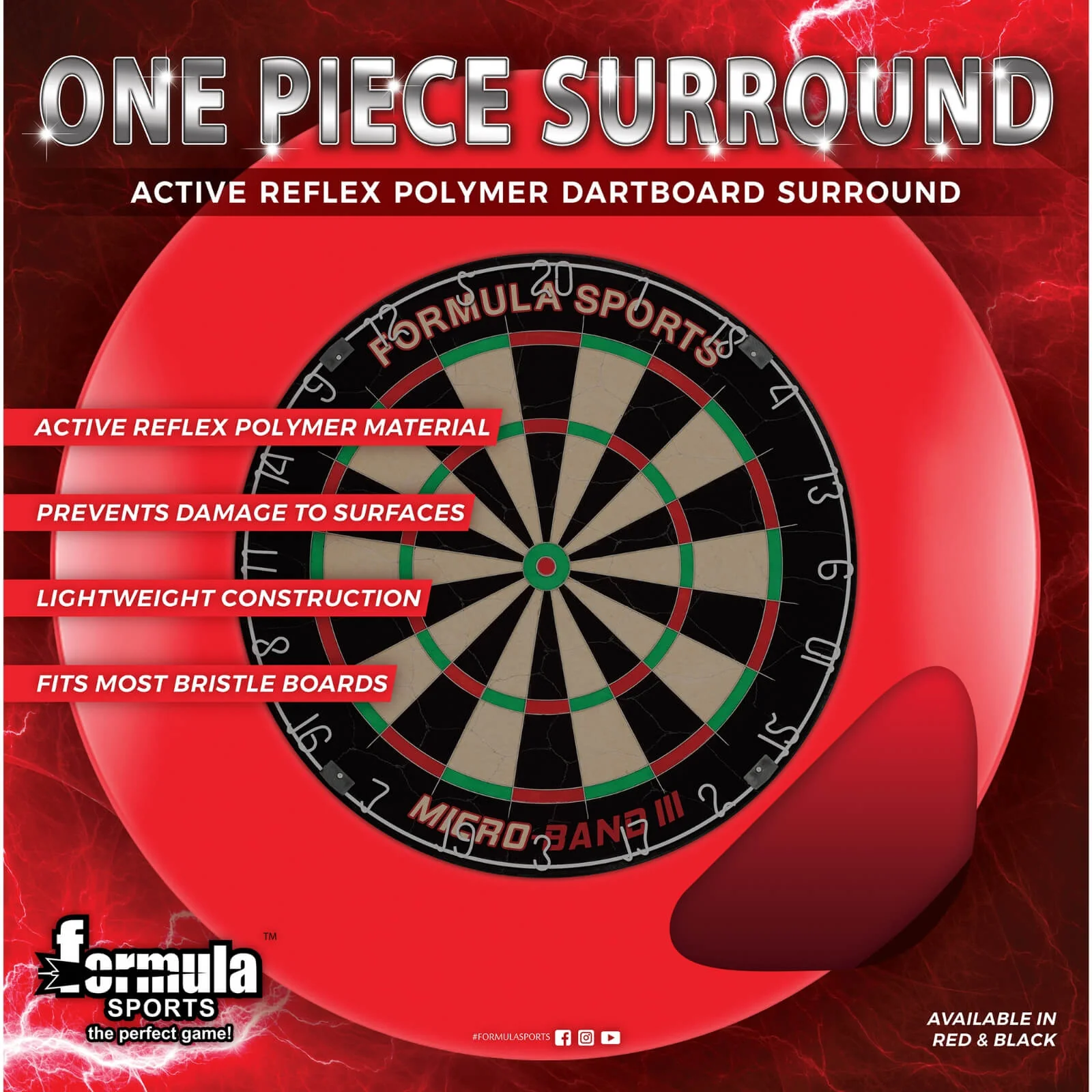 Formula Sports - 1 Piece Dartboard Surround - Black Red
