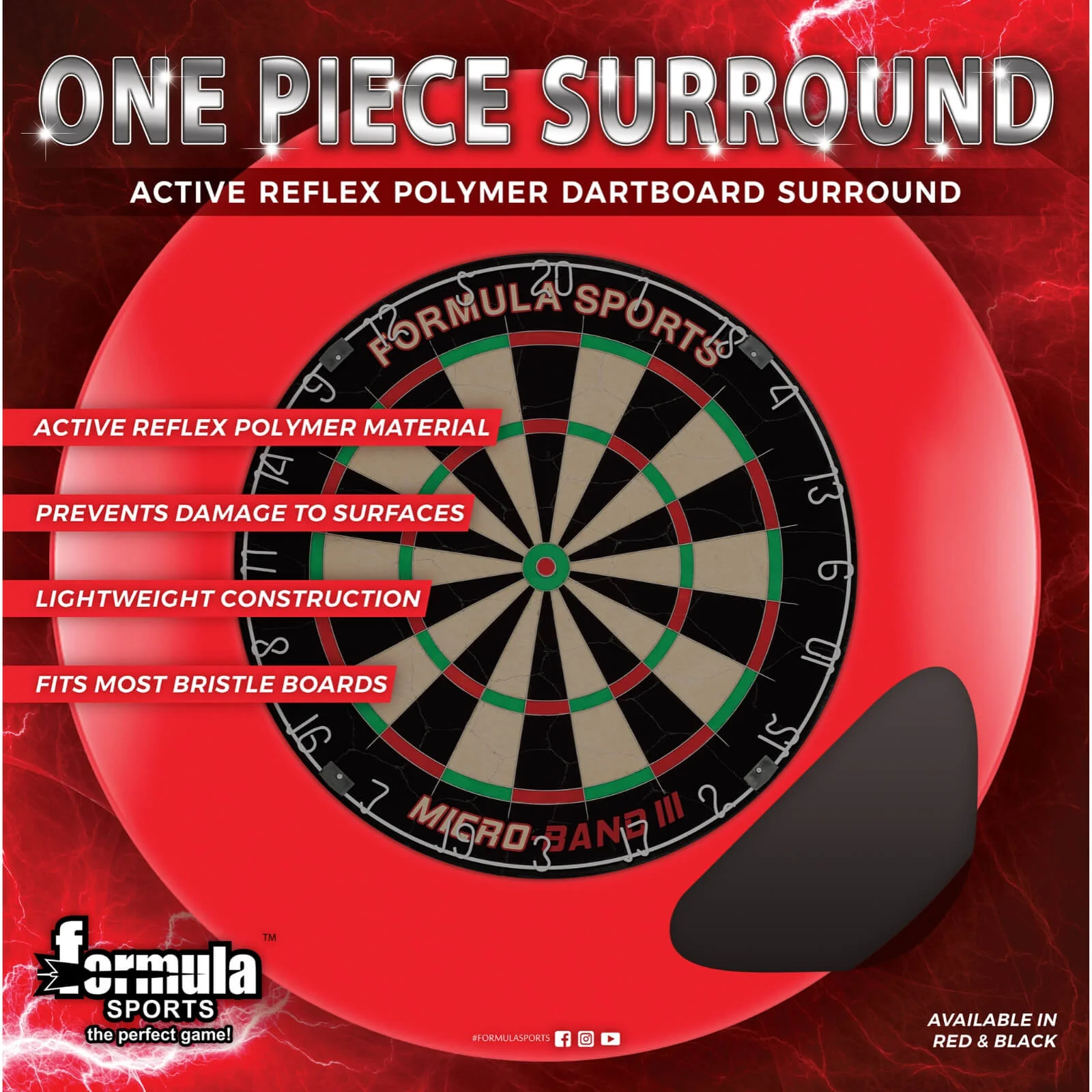 Formula Sports - 1 Piece Dartboard Surround - Black Red