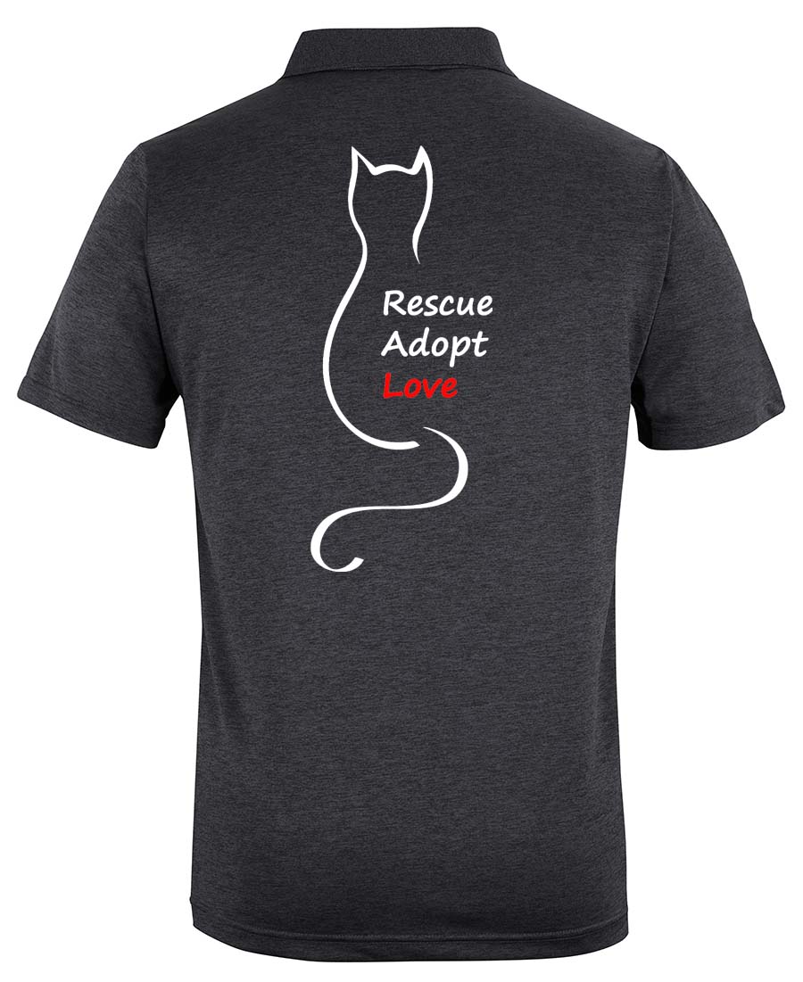 Perth Animal Rescue Polo with embroidery on chest and slogan on back