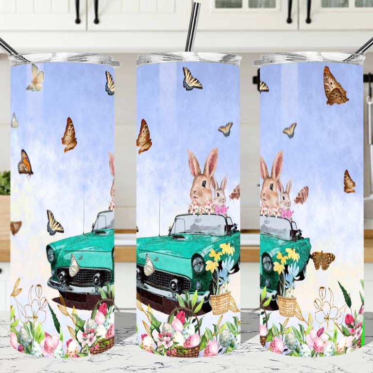 Easter Bunny in Vintage Car Custom 20oz Tumbler