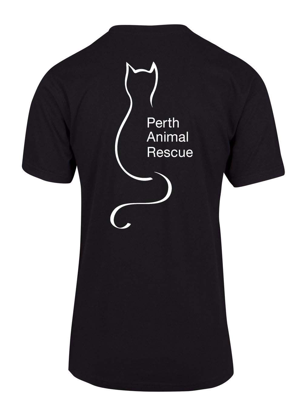 Perth Animal Rescue - Rainbow Coloured Cat logo double sided T-Shirt