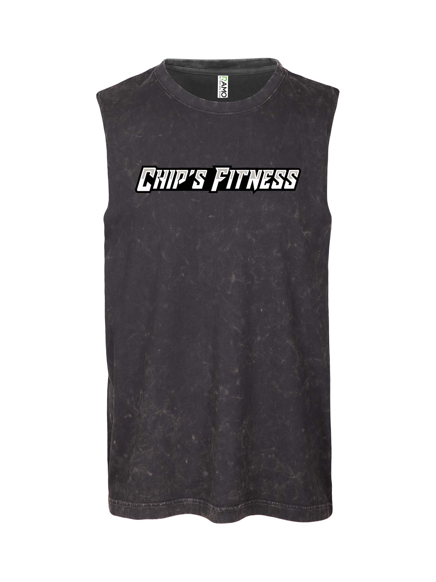 Chip's Fitness Logo Muscle T stone wash double sided