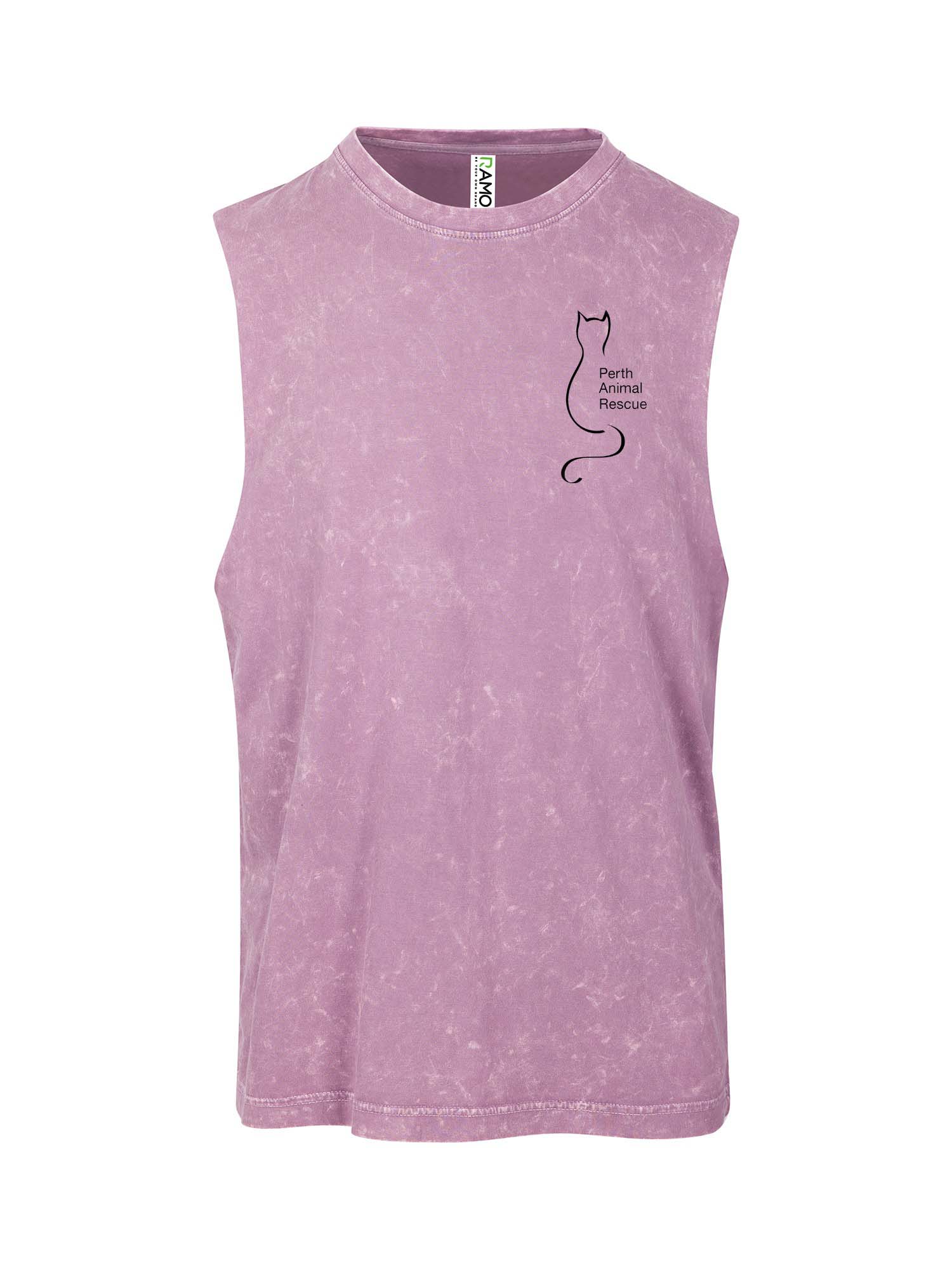 Perth Animal Rescue Logo Muscle T stone wash double sided